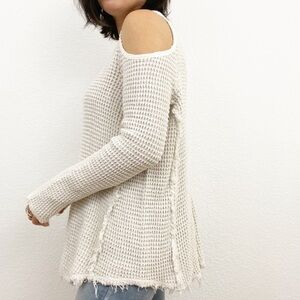 Free people Cream Cold Shoulder Sweater waffle thermal knit size xs